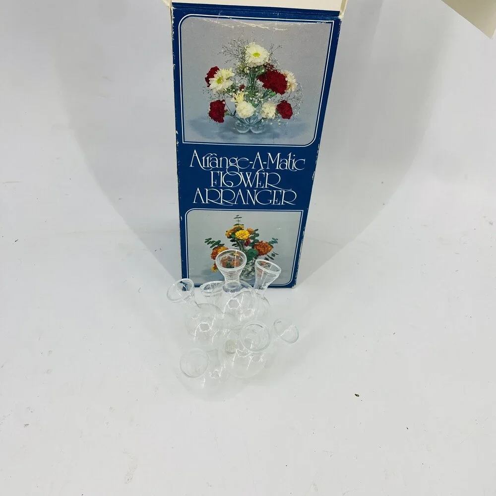 Vintage Arrange-A-Matic Flower Arranger Glass Bud Vase Original Box  2 Stacks
